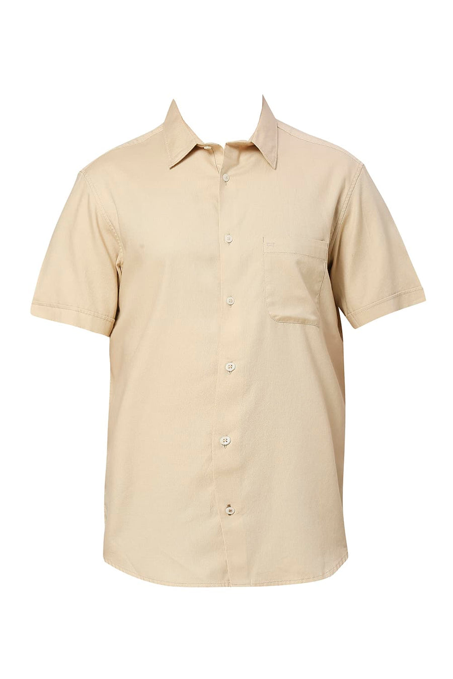 BASICS SLIM FIT SAND BEIGE COTTON DOBBY HALFSLEEVES SHIRT