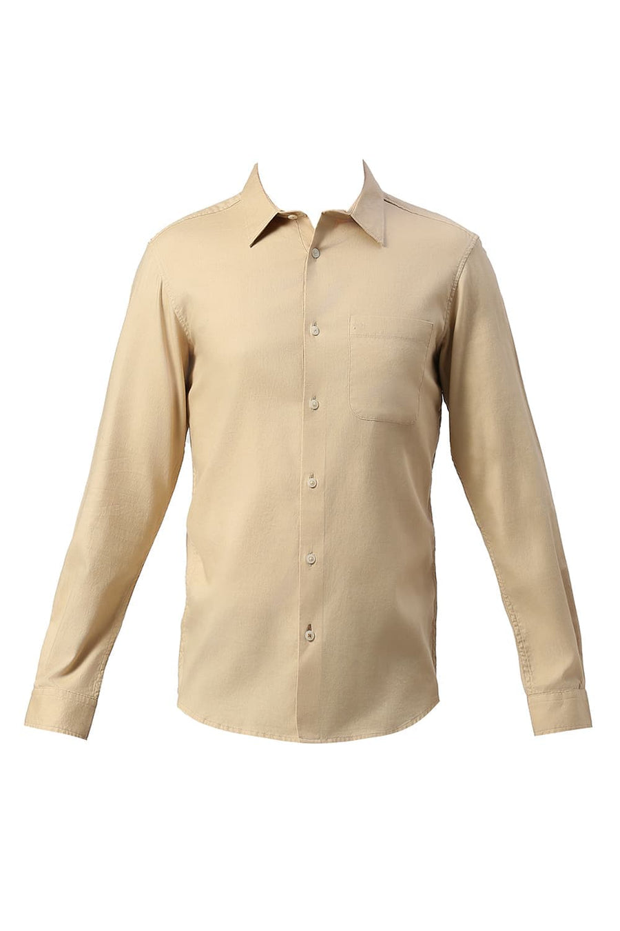 BASICS SLIM FIT SAND BEIGE COTTON DOBBY SHIRT