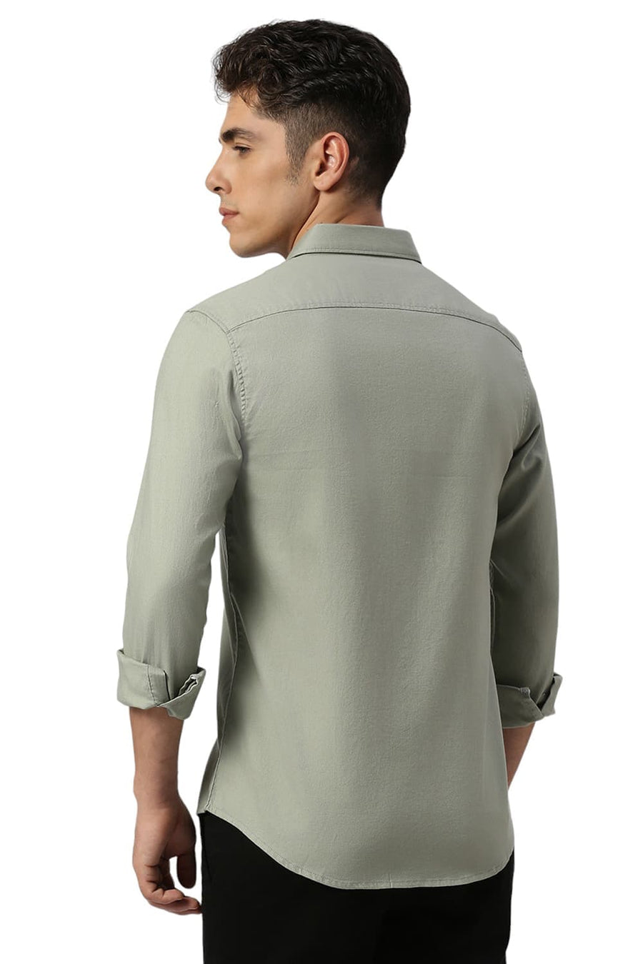 BASICS SLIM FIT SEAGRASS GREEN COTTON DOBBY SHIRT