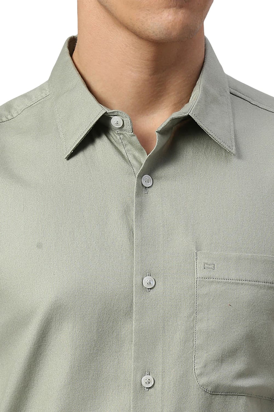 BASICS SLIM FIT SEAGRASS GREEN COTTON DOBBY HALFSLEEVES SHIRT