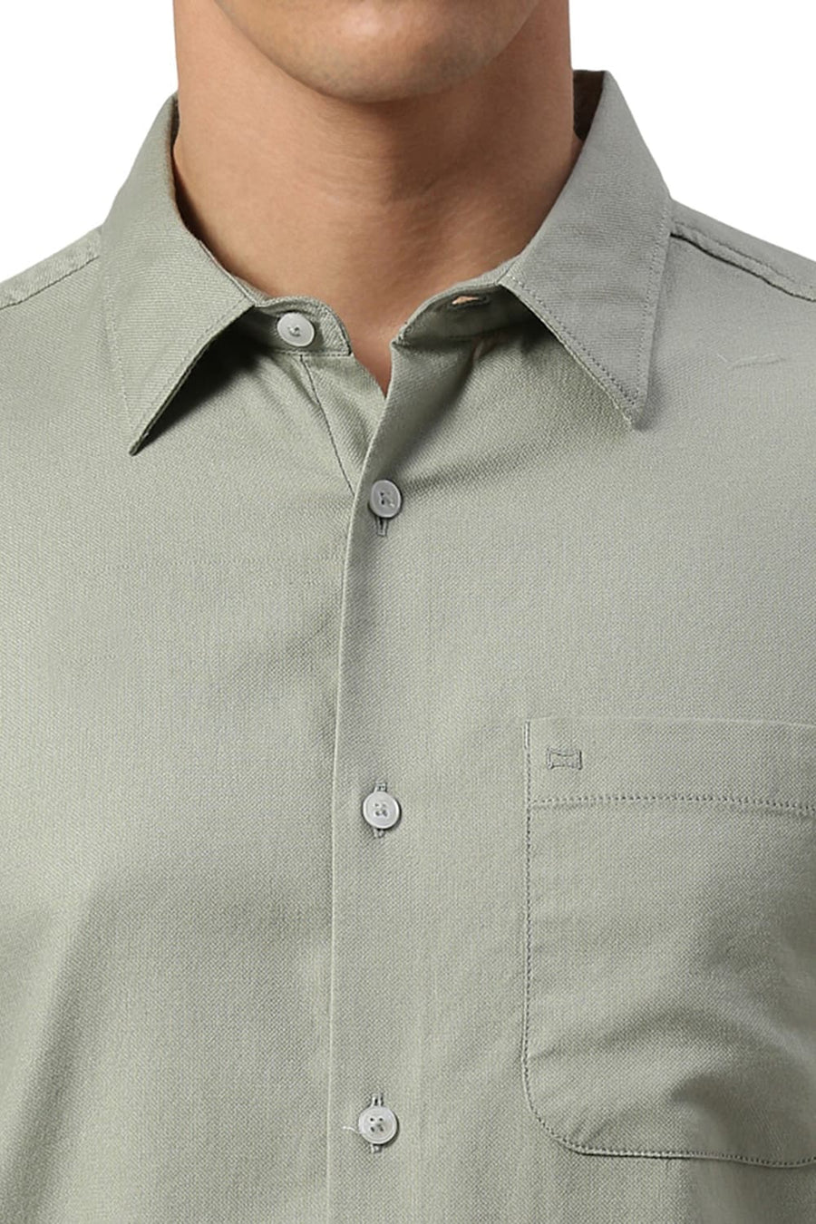 BASICS SLIM FIT SEAGRASS GREEN COTTON DOBBY SHIRT