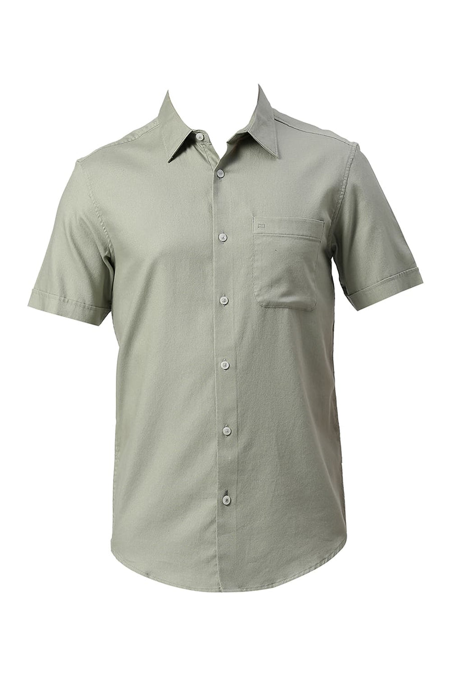 BASICS SLIM FIT SEAGRASS GREEN COTTON DOBBY HALFSLEEVES SHIRT