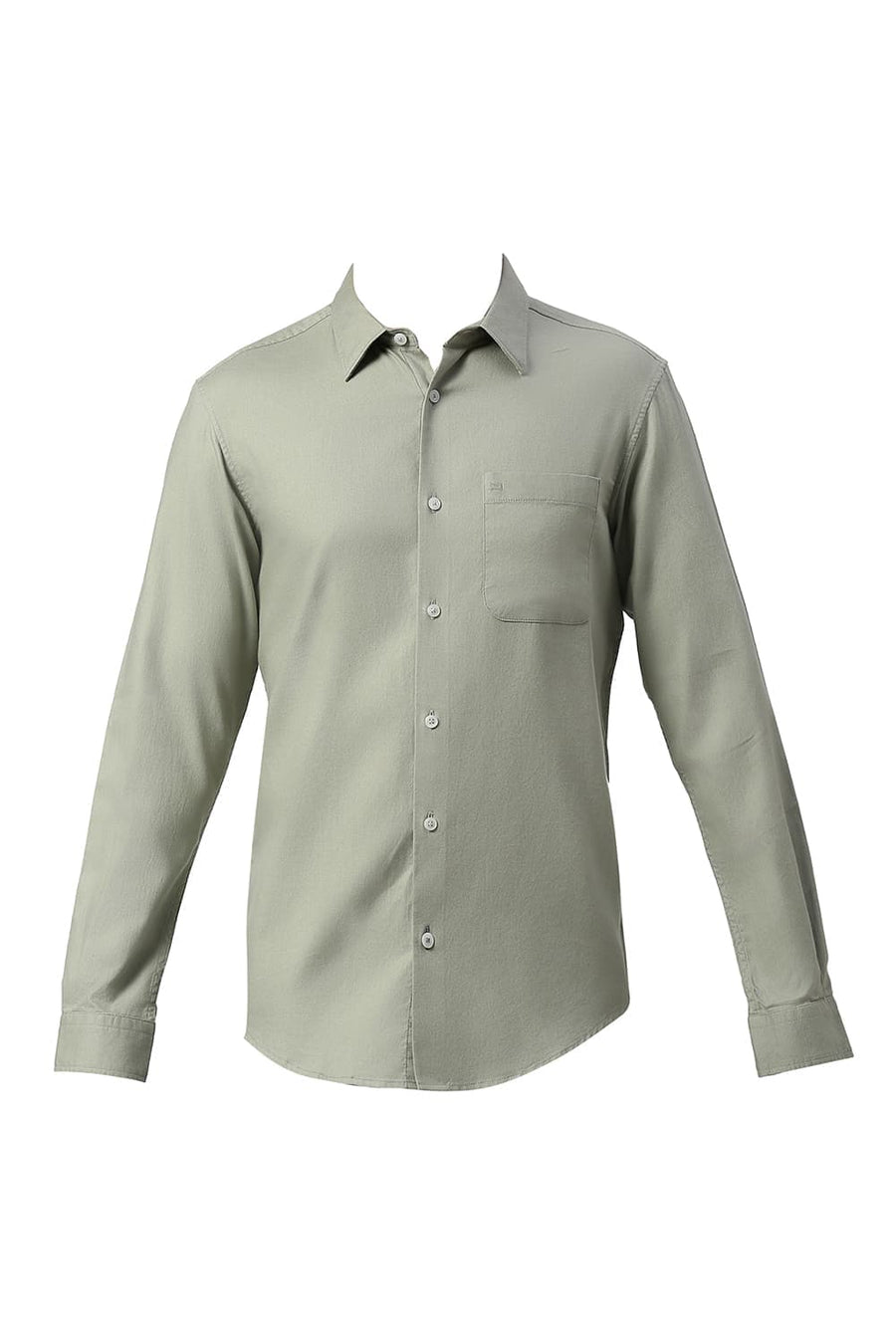 BASICS SLIM FIT SEAGRASS GREEN COTTON DOBBY SHIRT