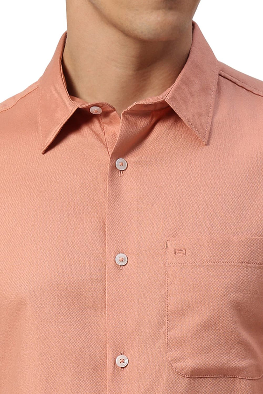 BASICS SLIM FIT SHRIMP PEACH COTTON DOBBY HALFSLEEVES SHIRT