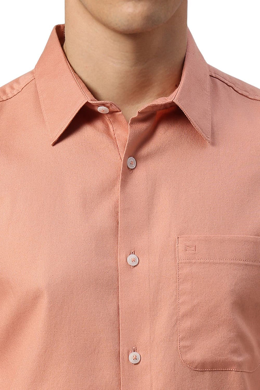 BASICS SLIM FIT SHRIMP PEACH COTTON DOBBY SHIRT