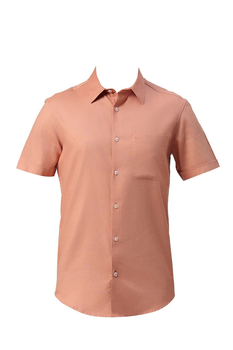 BASICS SLIM FIT SHRIMP PEACH COTTON DOBBY HALFSLEEVES SHIRT