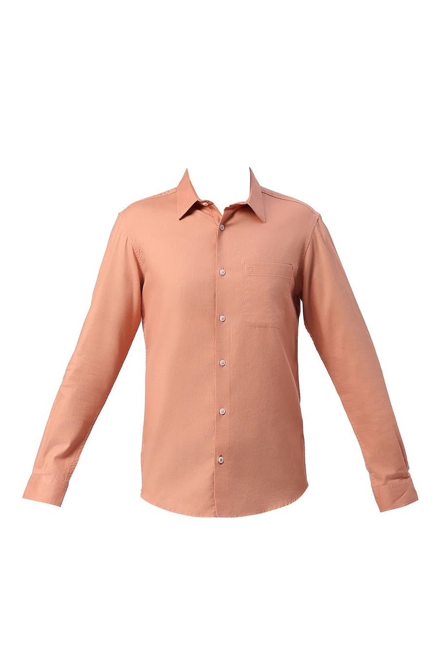 BASICS SLIM FIT SHRIMP PEACH COTTON DOBBY SHIRT