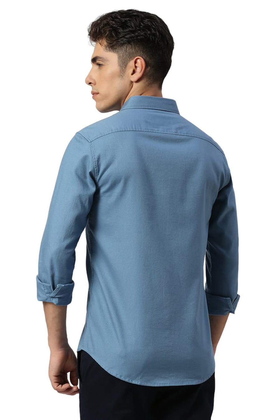 BASICS SLIM FIT CAPTAINS BLUE COTTON DOBBY SHIRT