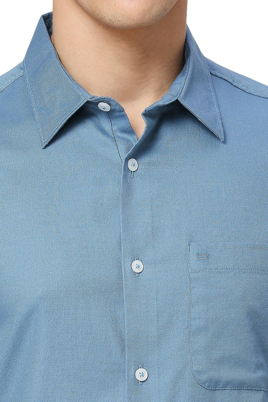 BASICS SLIM FIT CAPTAINS BLUE COTTON DOBBY HALFSLEEVES SHIRT