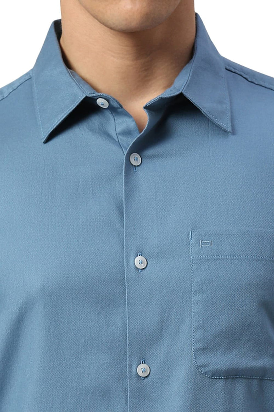 BASICS SLIM FIT CAPTAINS BLUE COTTON DOBBY SHIRT
