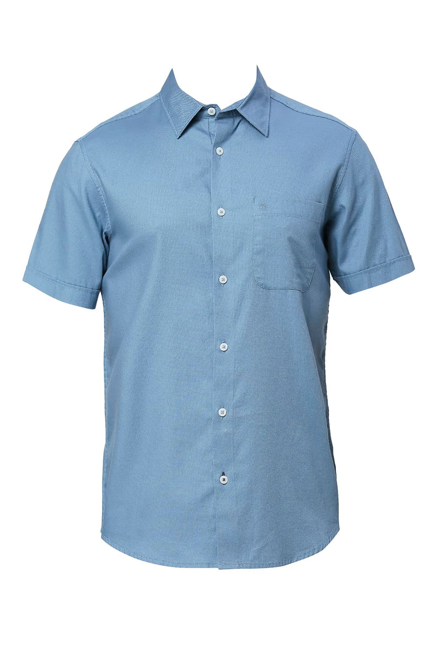 BASICS SLIM FIT CAPTAINS BLUE COTTON DOBBY HALFSLEEVES SHIRT