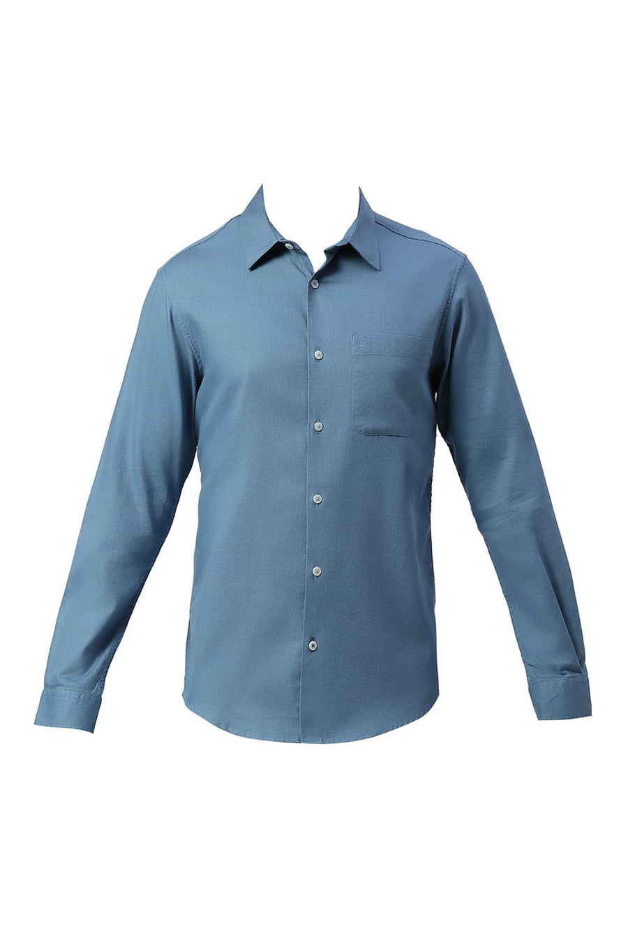 BASICS SLIM FIT CAPTAINS BLUE COTTON DOBBY SHIRT