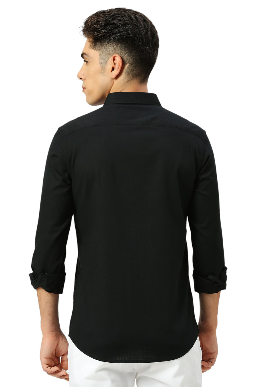 BASICS SLIM FIT PIRATE BLACK COTON SLUB TWILL SHIRT