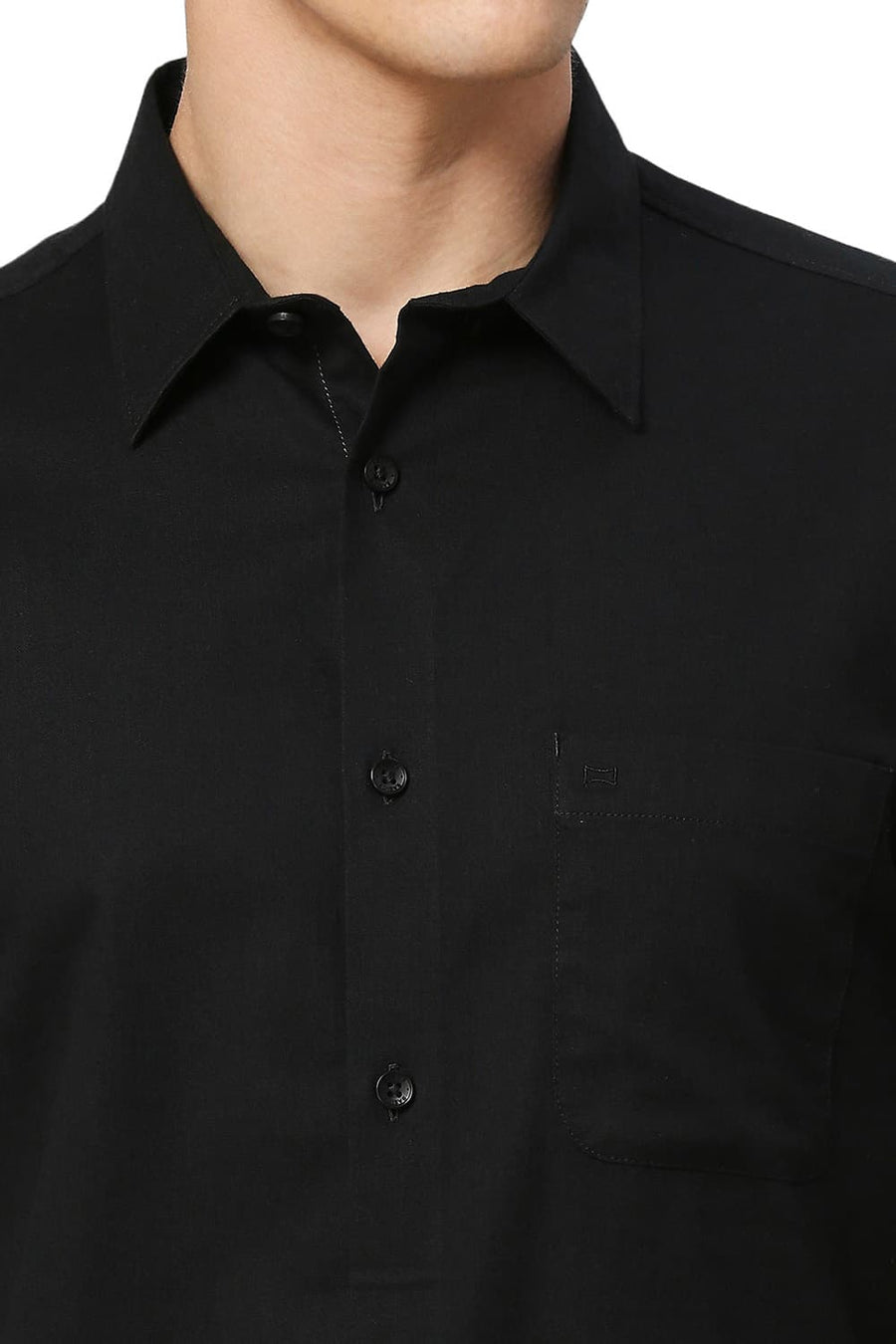 BASICS SLIM FIT PIRATE BLACK COTON SLUB TWILL HALFSLEEVES SHIRT