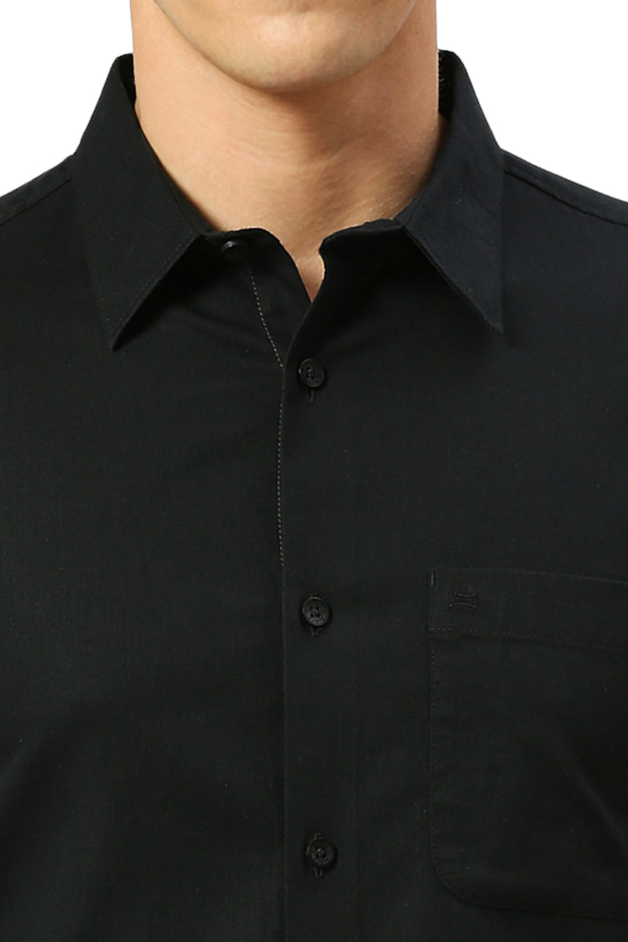 BASICS SLIM FIT PIRATE BLACK COTON SLUB TWILL SHIRT