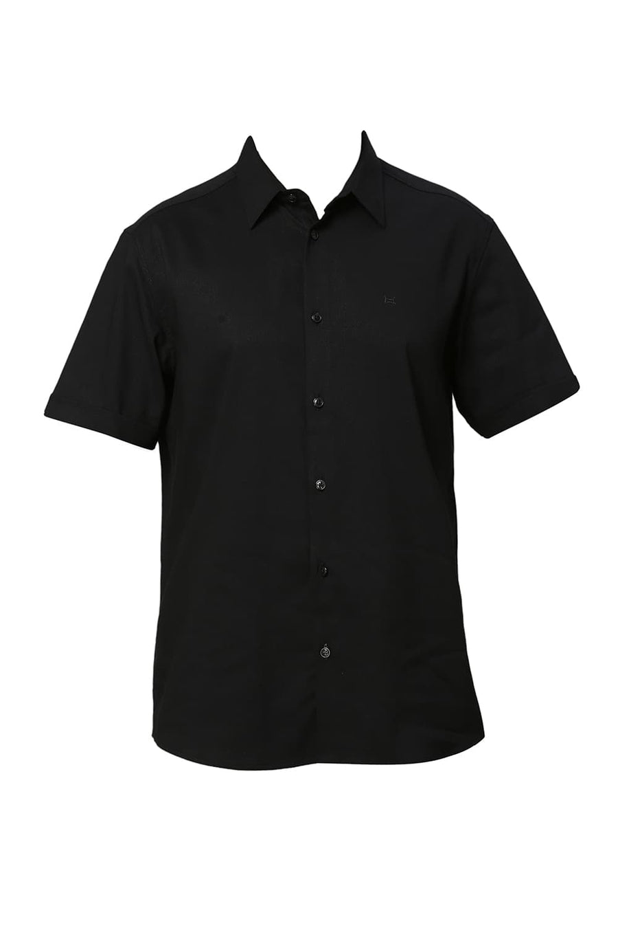 BASICS SLIM FIT PIRATE BLACK COTON SLUB TWILL HALFSLEEVES SHIRT