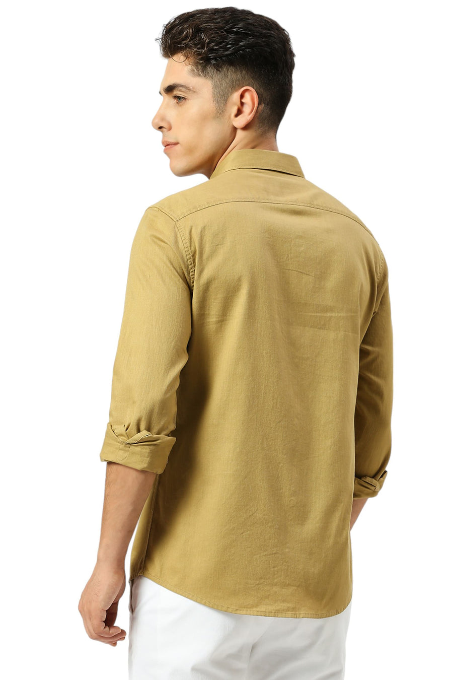 BASICS SLIM FIT FENNEL KHAKI COTON SLUB TWILL SHIRT