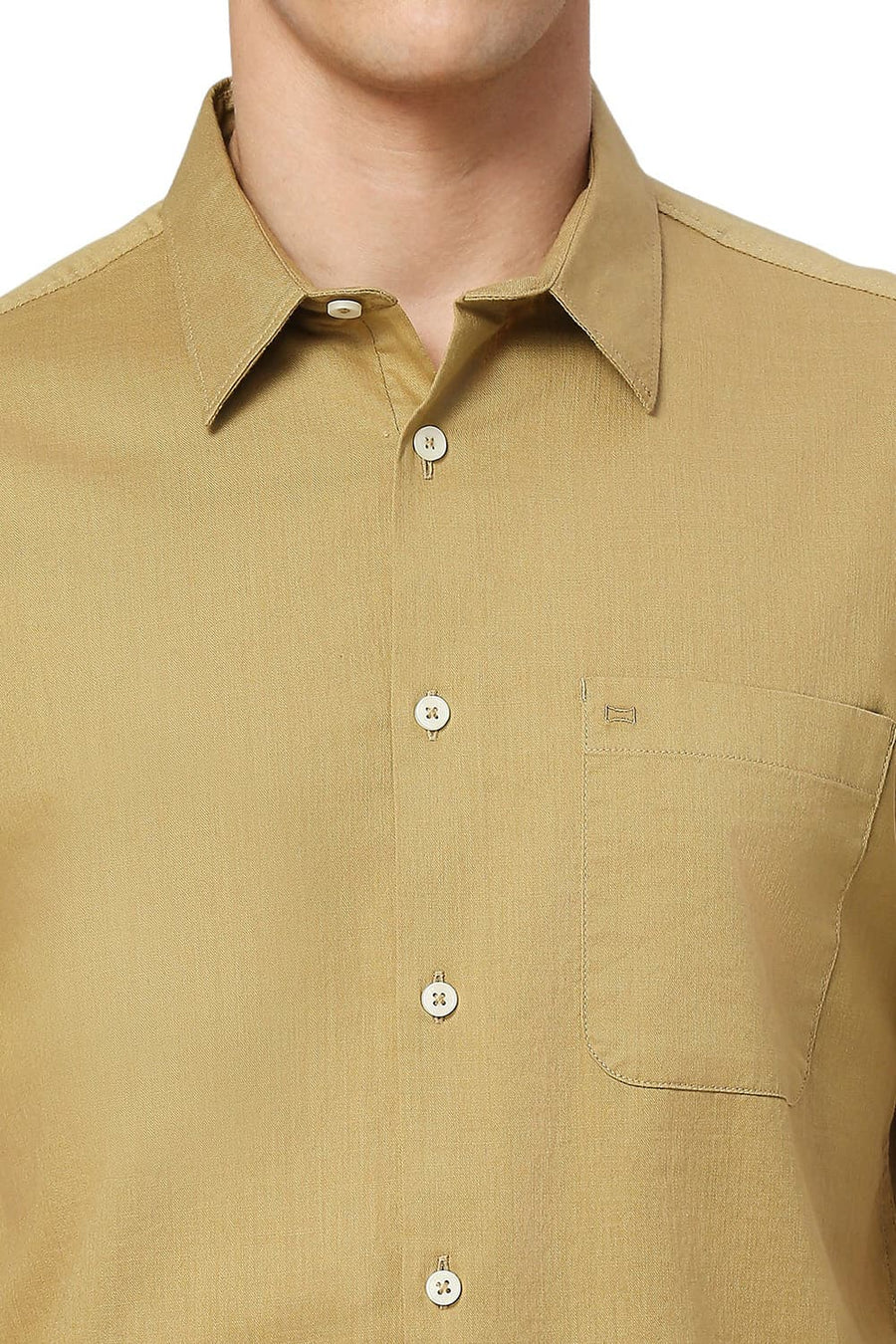 BASICS SLIM FIT FENNEL KHAKI COTON SLUB TWILL HALFSLEEVES SHIRT