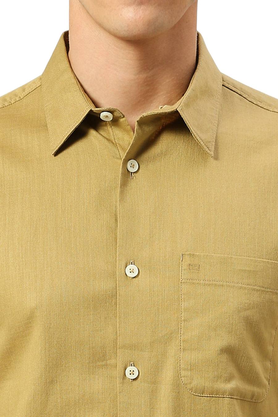 BASICS SLIM FIT FENNEL KHAKI COTON SLUB TWILL SHIRT
