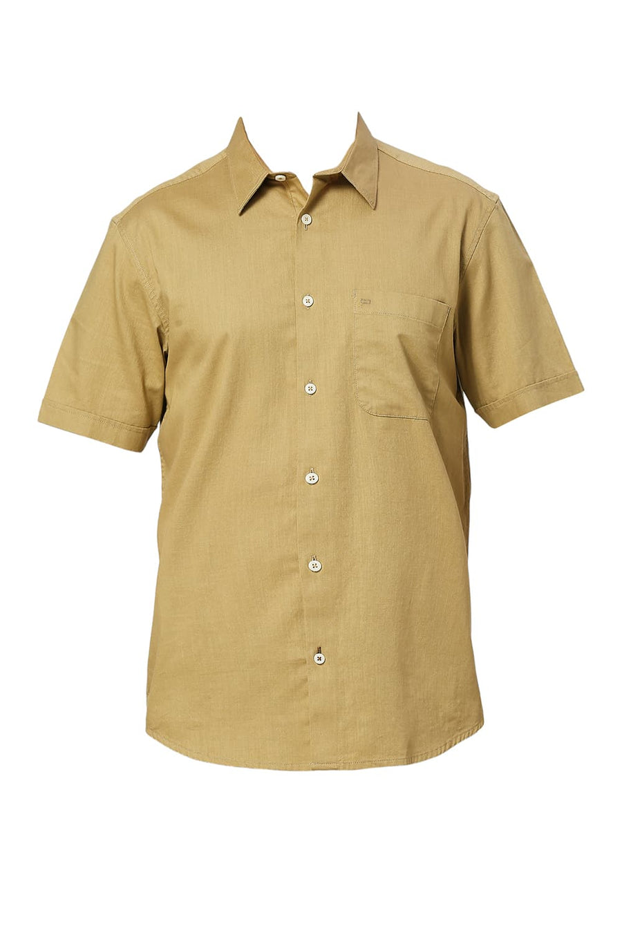 BASICS SLIM FIT FENNEL KHAKI COTON SLUB TWILL HALFSLEEVES SHIRT