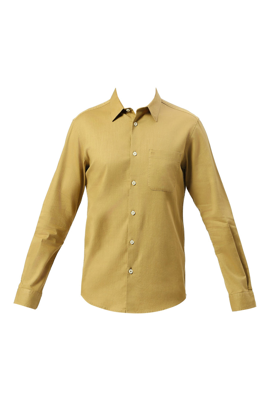 BASICS SLIM FIT FENNEL KHAKI COTON SLUB TWILL SHIRT