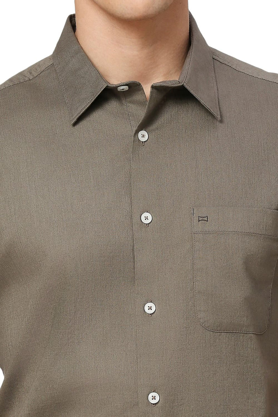 BASICS SLIM FIT OLIVE OAK COTON SLUB TWILL HALFSLEEVES SHIRT