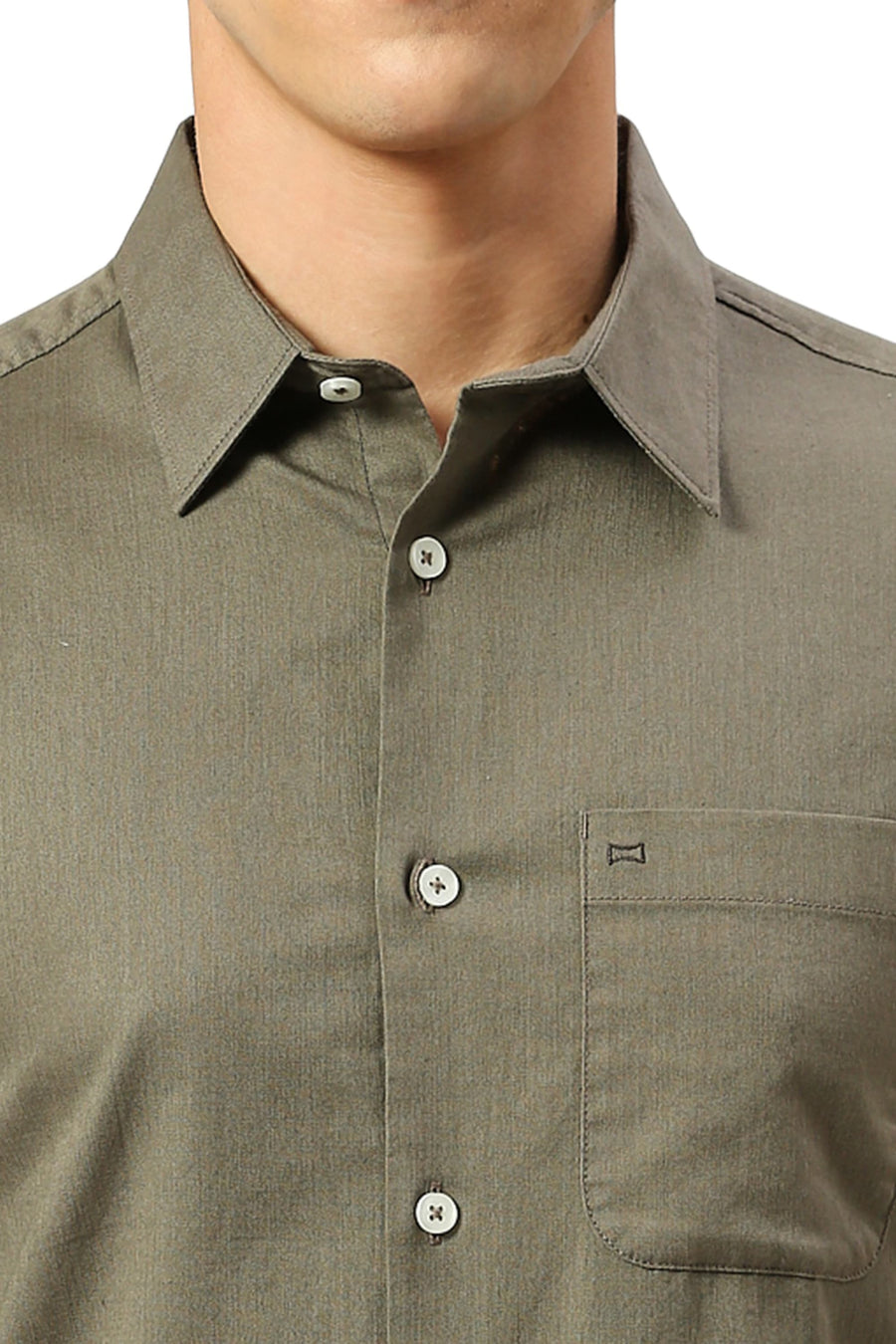 BASICS SLIM FIT OLIVE OAK COTON SLUB TWILL SHIRT