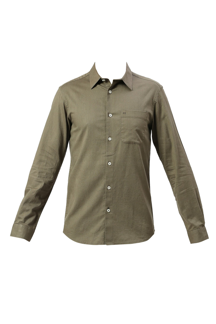BASICS SLIM FIT OLIVE OAK COTON SLUB TWILL SHIRT