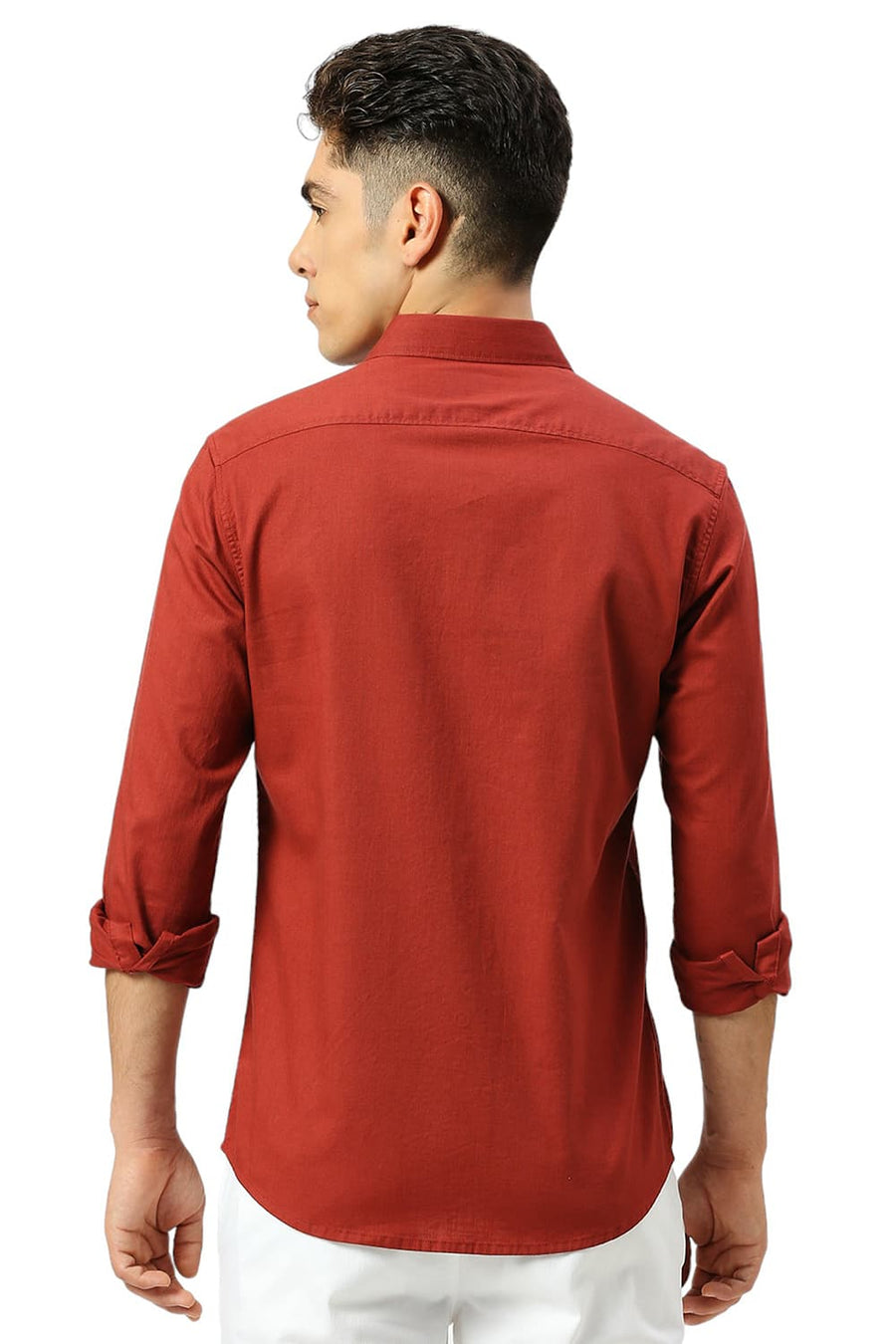 BASICS SLIM FIT CARDINAL RED COTON SLUB TWILL SHIRT