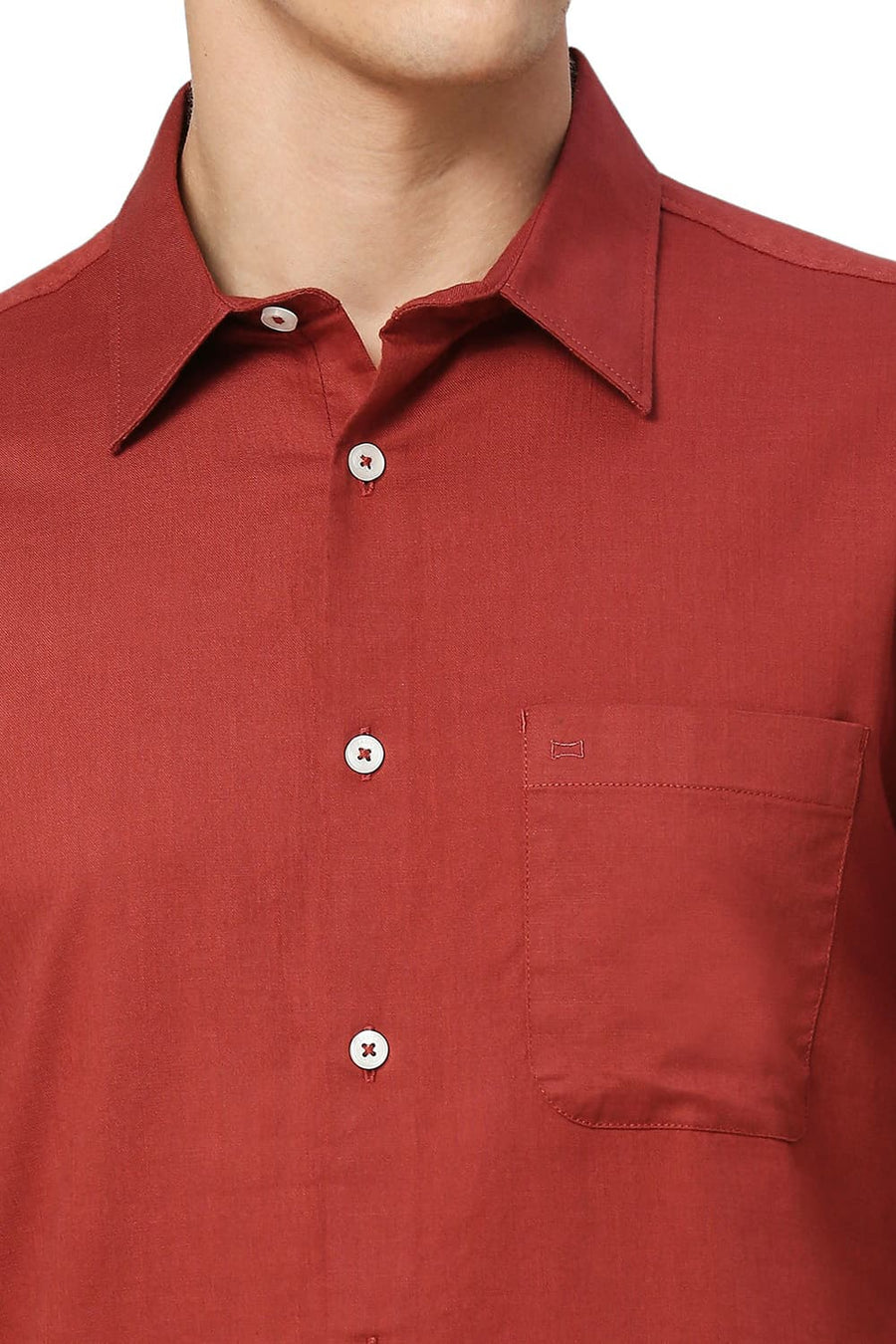 BASICS SLIM FIT CARDINAL RED COTON SLUB TWILL HALFSLEEVES SHIRT