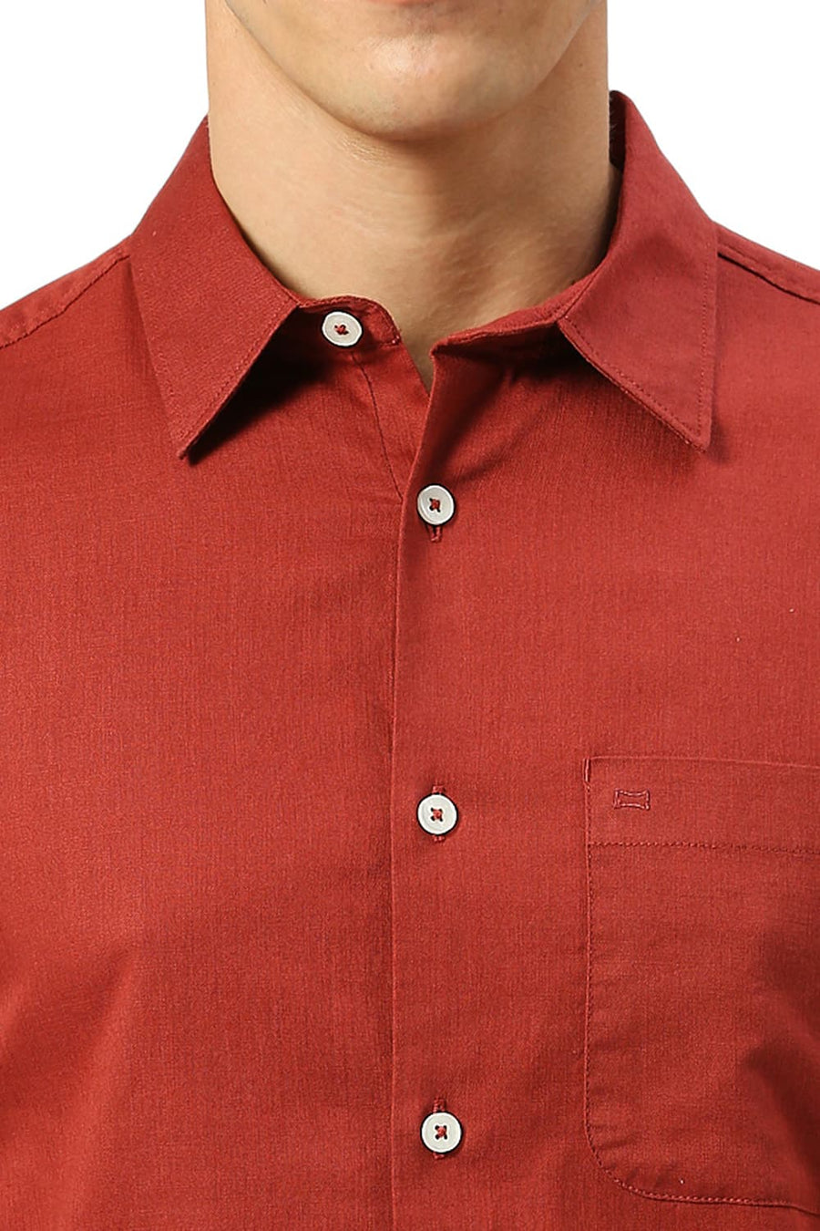 BASICS SLIM FIT CARDINAL RED COTON SLUB TWILL SHIRT