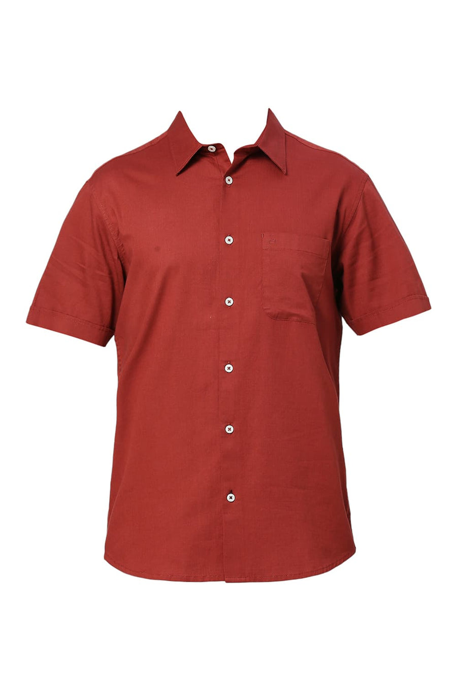 BASICS SLIM FIT CARDINAL RED COTON SLUB TWILL HALFSLEEVES SHIRT
