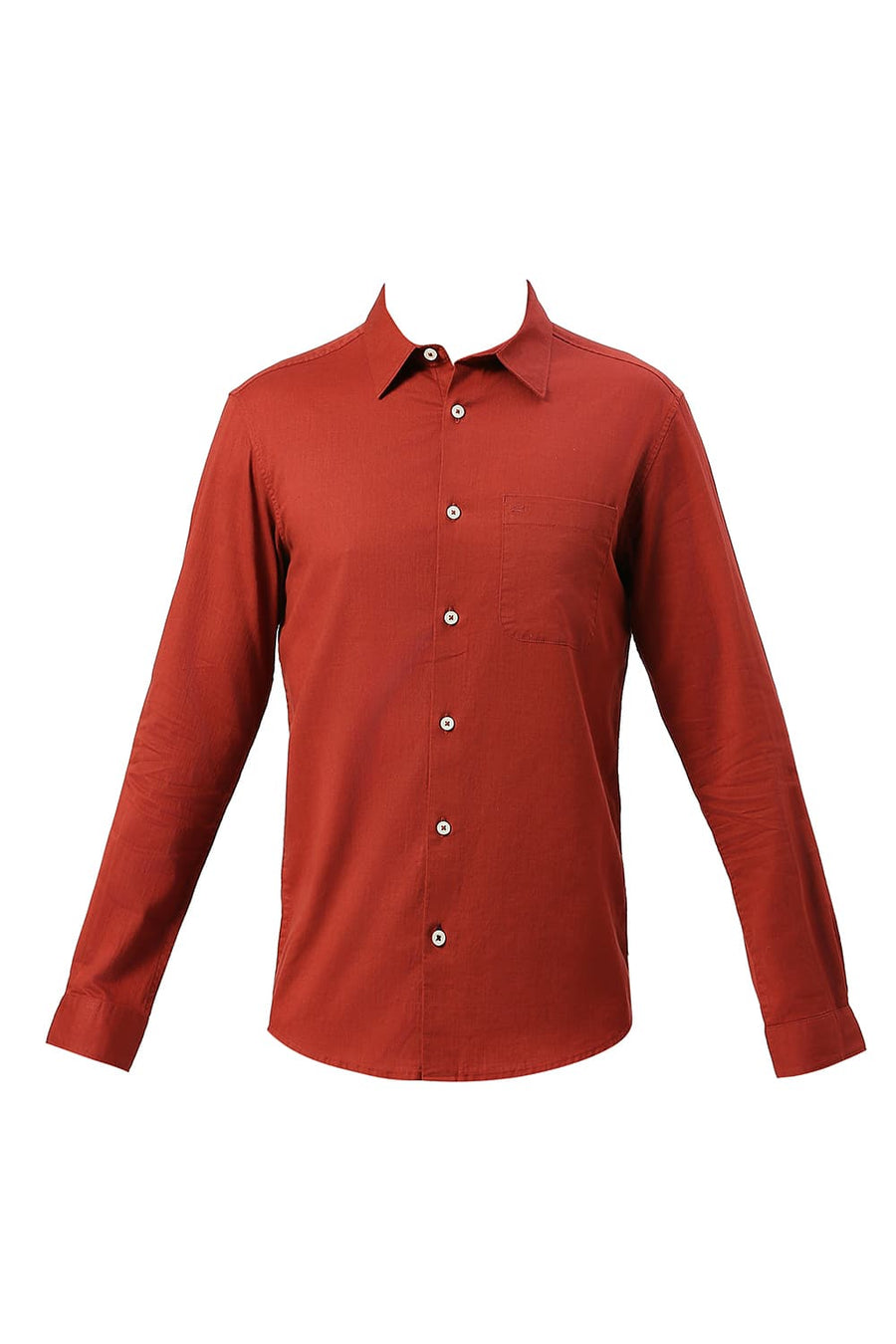 BASICS SLIM FIT CARDINAL RED COTON SLUB TWILL SHIRT