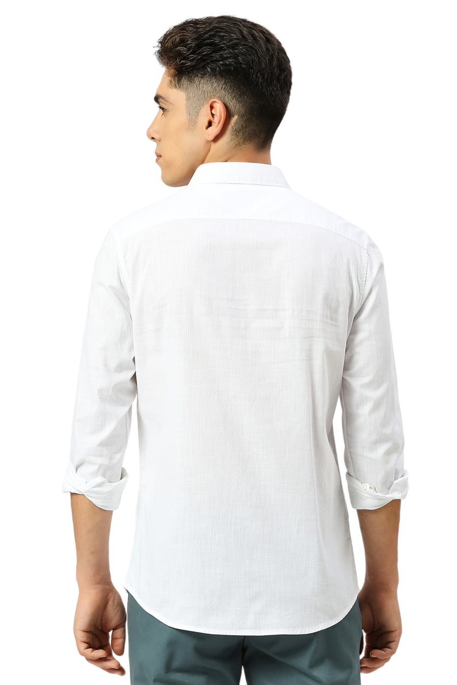 BASICS SLIM FIT BLANC WHITE COTON SLUB TWILL SHIRT