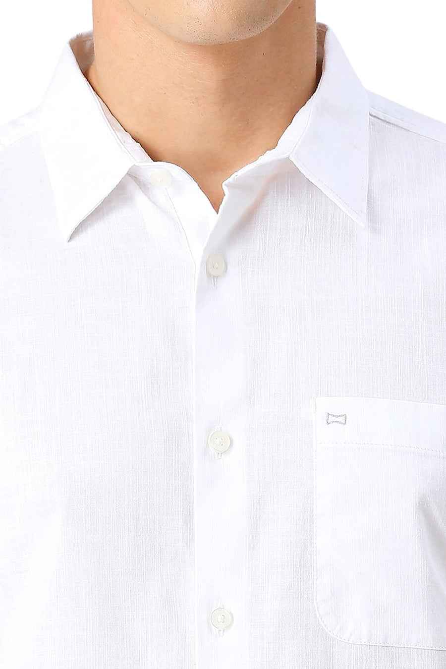 BASICS SLIM FIT BLANC WHITE COTON SLUB TWILL HALFSLEEVES SHIRT