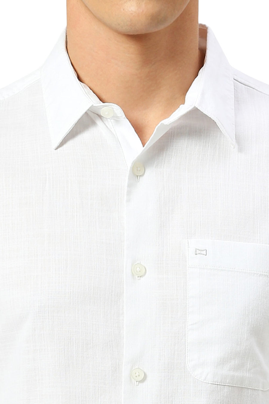BASICS SLIM FIT BLANC WHITE COTON SLUB TWILL SHIRT