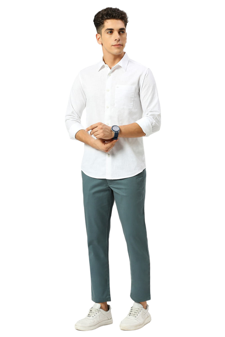BASICS SLIM FIT BLANC WHITE COTON SLUB TWILL SHIRT