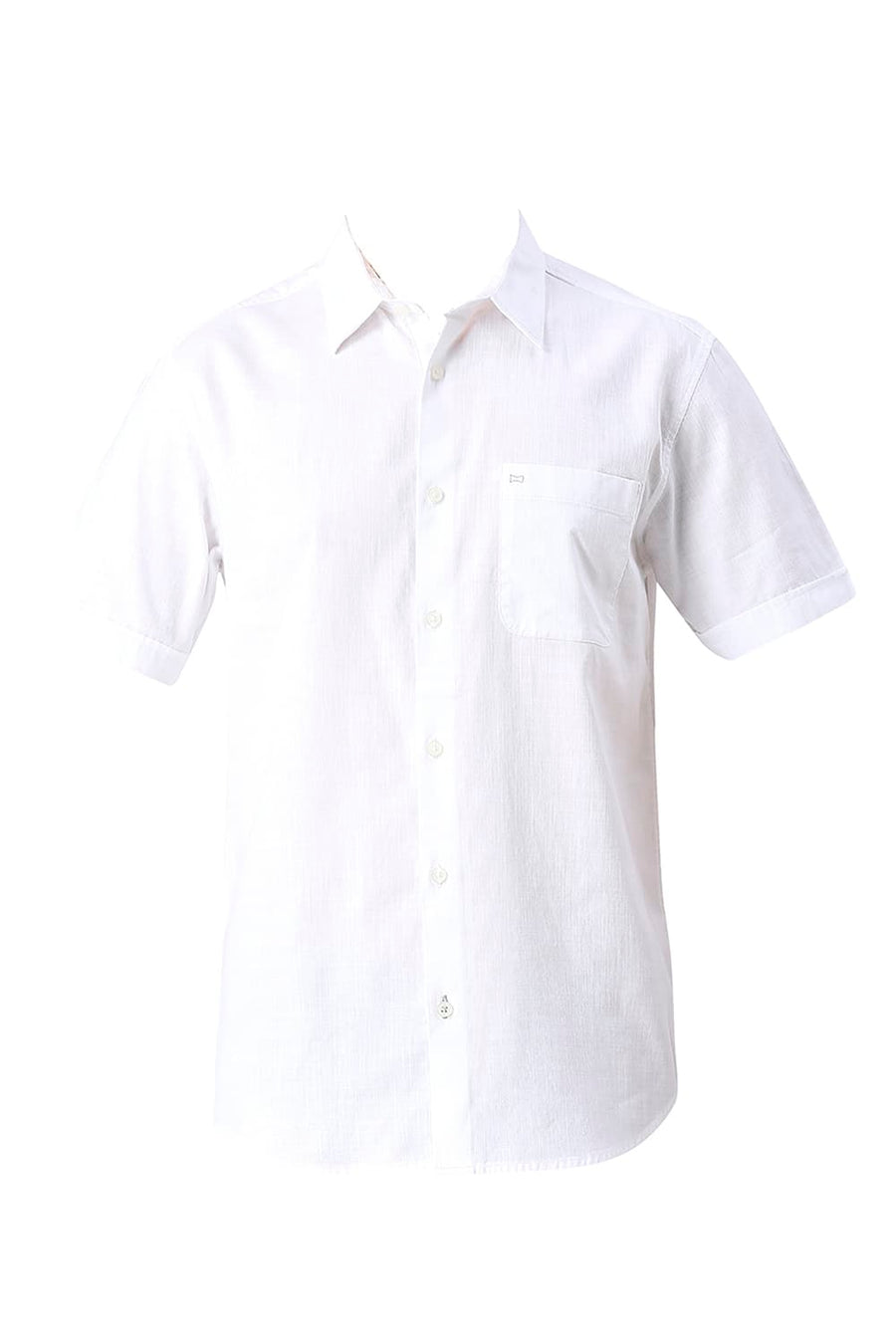 BASICS SLIM FIT BLANC WHITE COTON SLUB TWILL HALFSLEEVES SHIRT