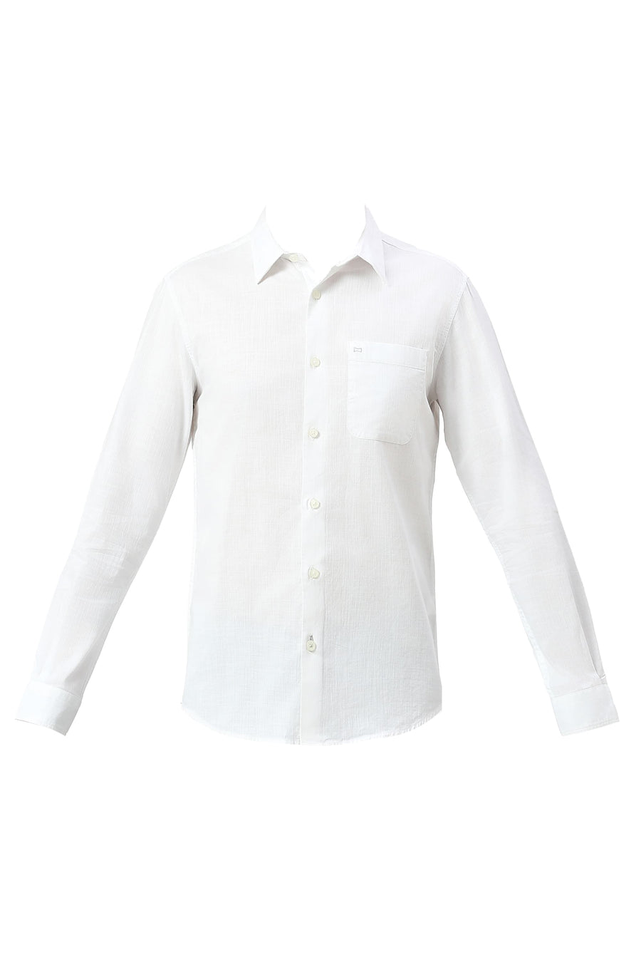BASICS SLIM FIT BLANC WHITE COTON SLUB TWILL SHIRT