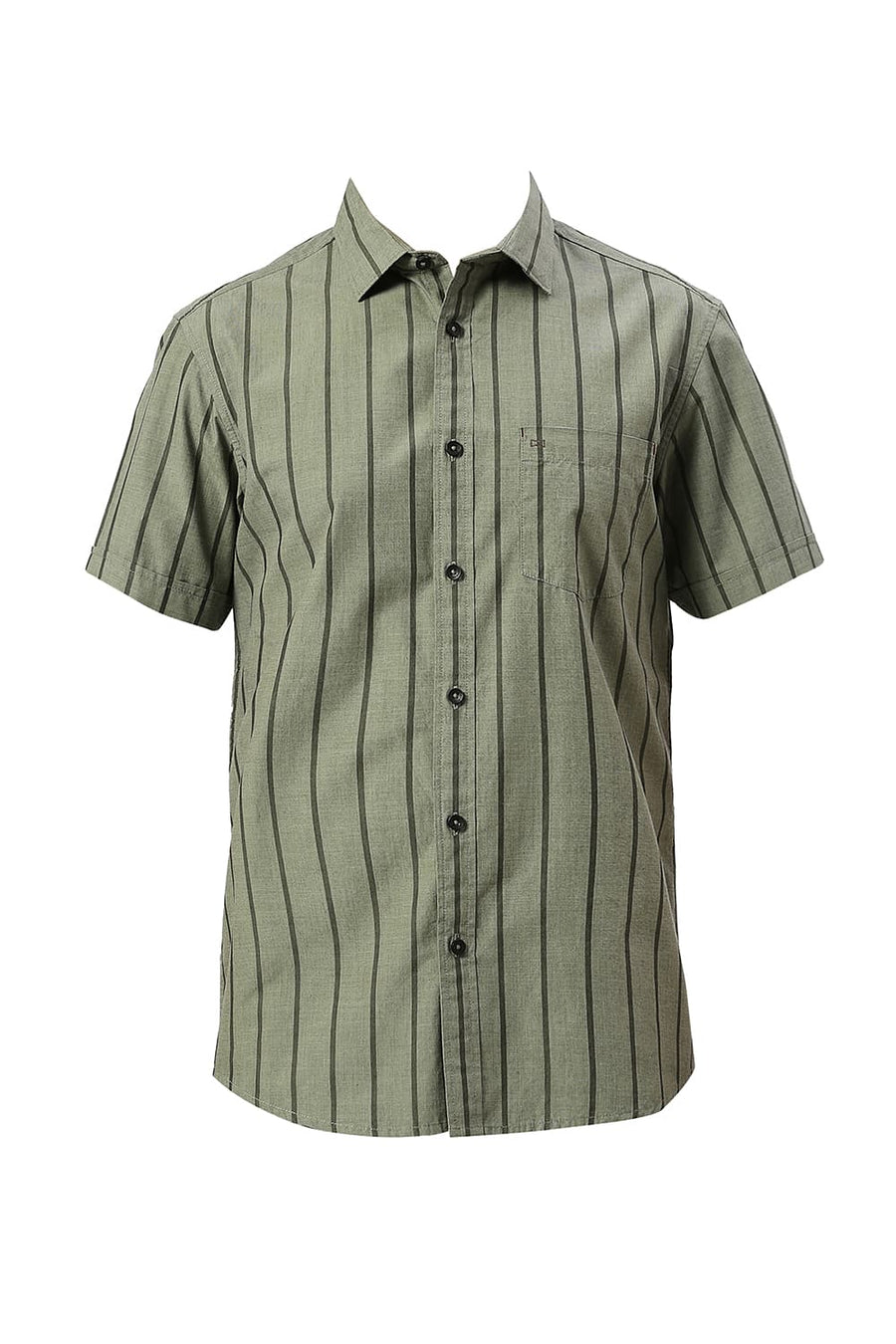 BASICS SLIM FIT SLATE OLIVE COTTON FIL-A-FIL STRIPE HALFSLEEVES SHIRT