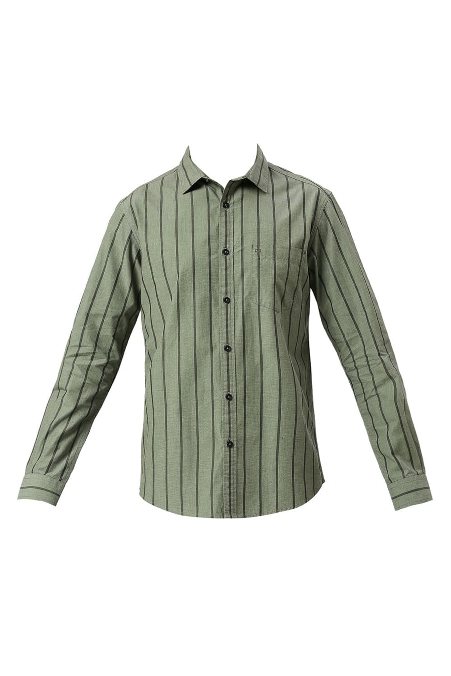 BASICS SLIM FIT SLATE OLIVE COTTON FIL-A-FIL STRIPE SHIRT