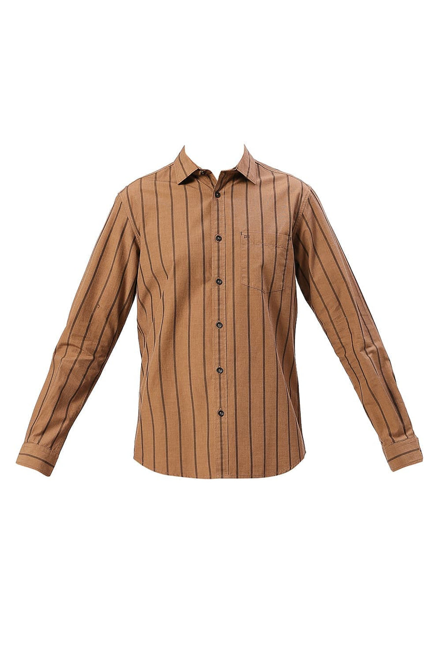 BASICS SLIM FIT PIE BROWN COTTON FIL-A-FIL STRIPE SHIRT