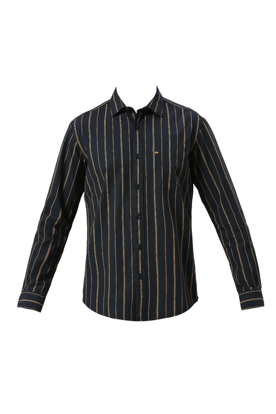 BASICS SLIM FIT MIDNIGHT BLACK COTTON STRIPE SHIRT