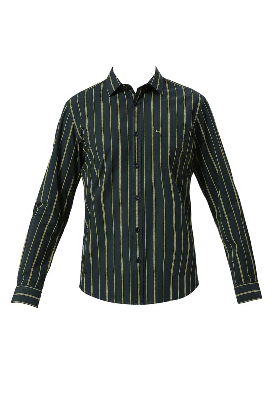 BASICS SLIM FIT FOREST GREEN COTTON STRIPE SHIRT