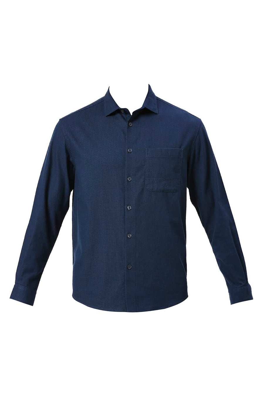 BASICS RELAXED FIT MOONLIT NAVY COTTON HOPSACK SLUB DOBBY SHIRT
