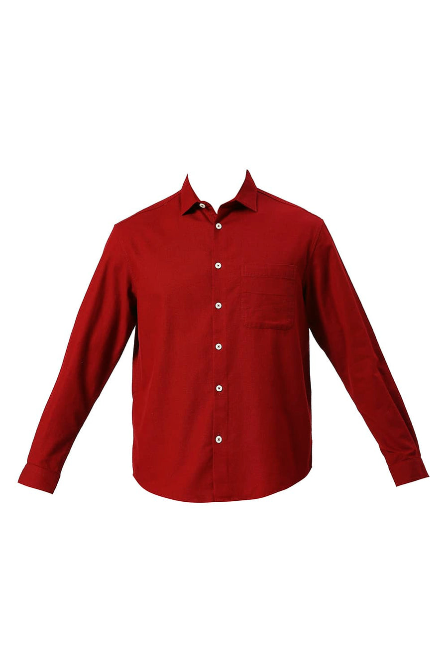 BASICS RELAXED FIT WINERY RED COTTON HOPSACK SLUB DOBBY SHIRT