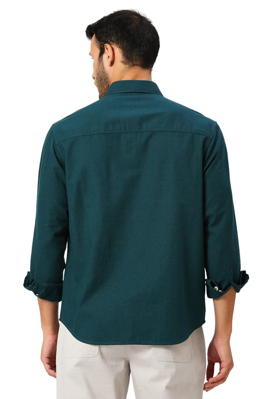 BASICS RELAXED FIT SEA GREEN COTTON HOPSACK SLUB DOBBY SHIRT