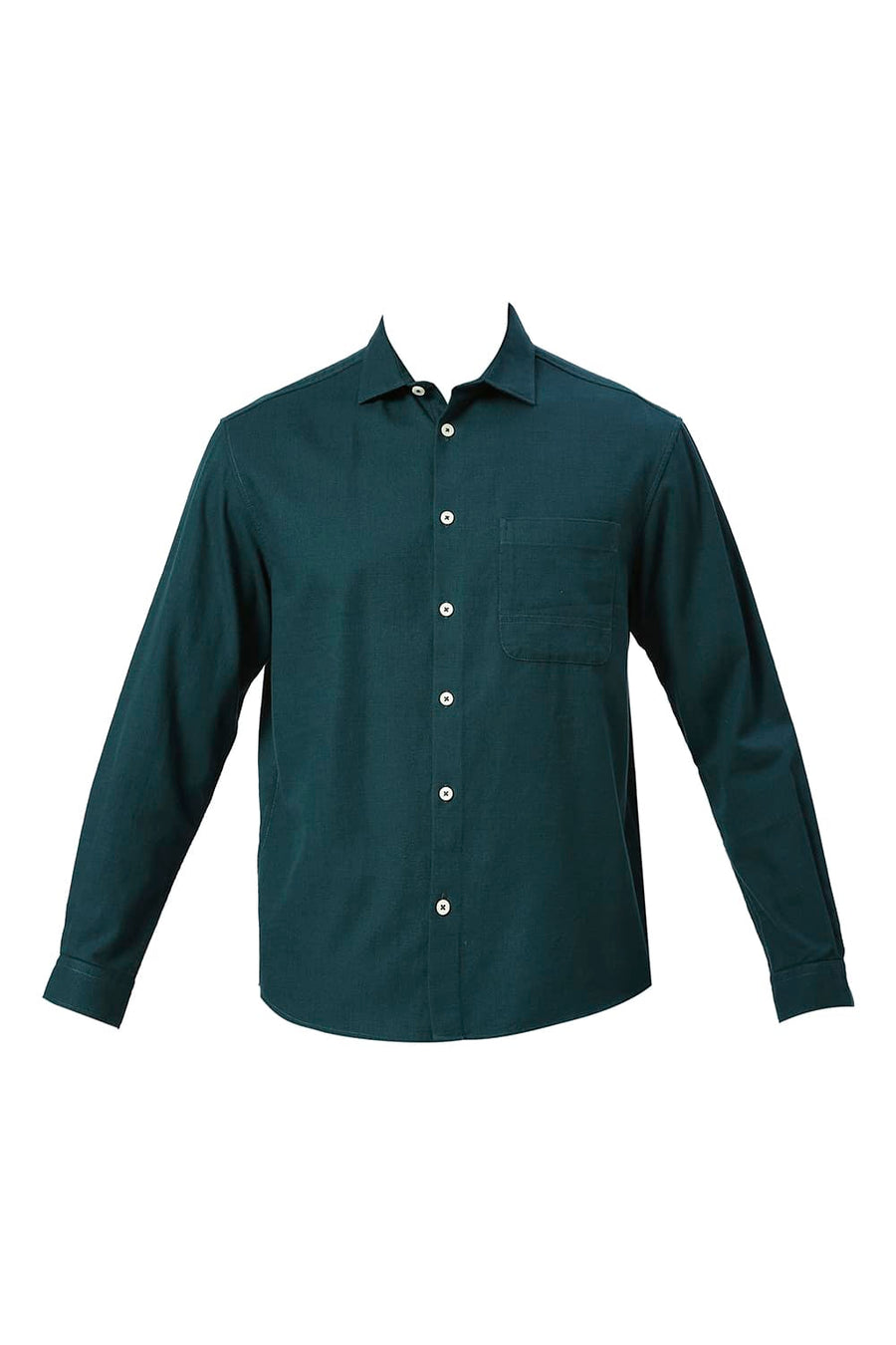BASICS RELAXED FIT SEA GREEN COTTON HOPSACK SLUB DOBBY SHIRT