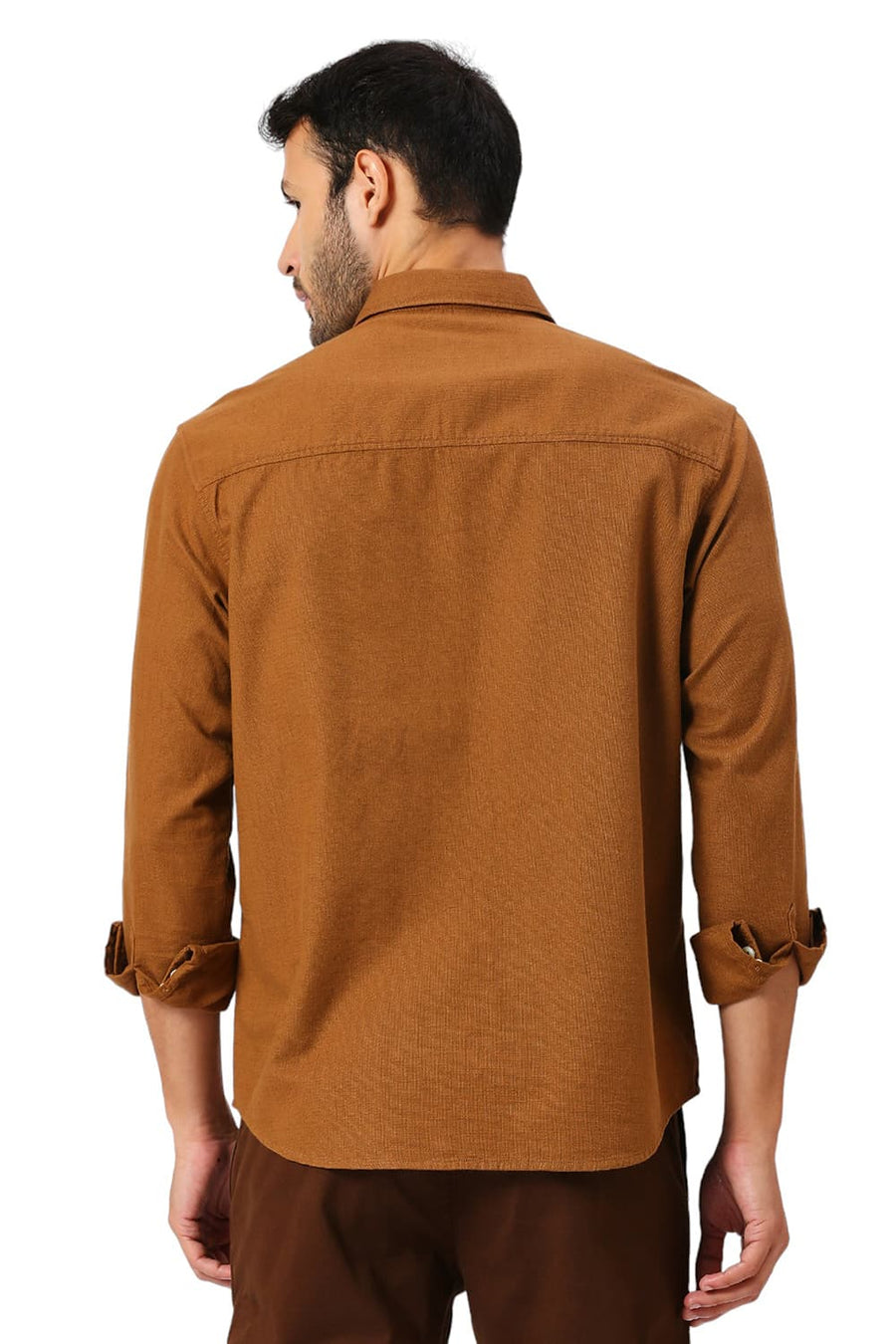 BASICS RELAXED FIT NUTHATCH KHAKI COTTON HOPSACK SLUB DOBBY SHIRT