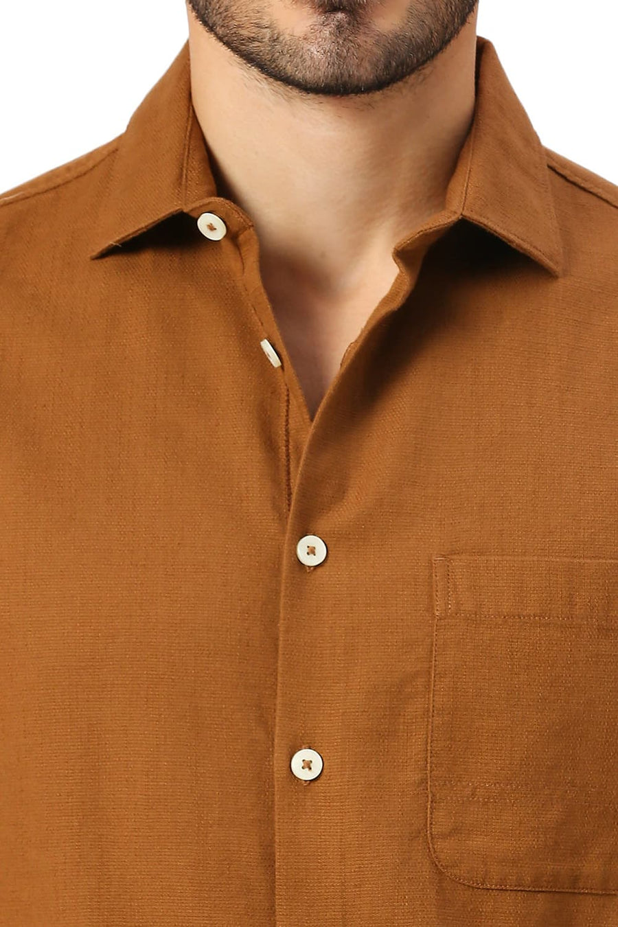 BASICS RELAXED FIT NUTHATCH KHAKI COTTON HOPSACK SLUB DOBBY SHIRT